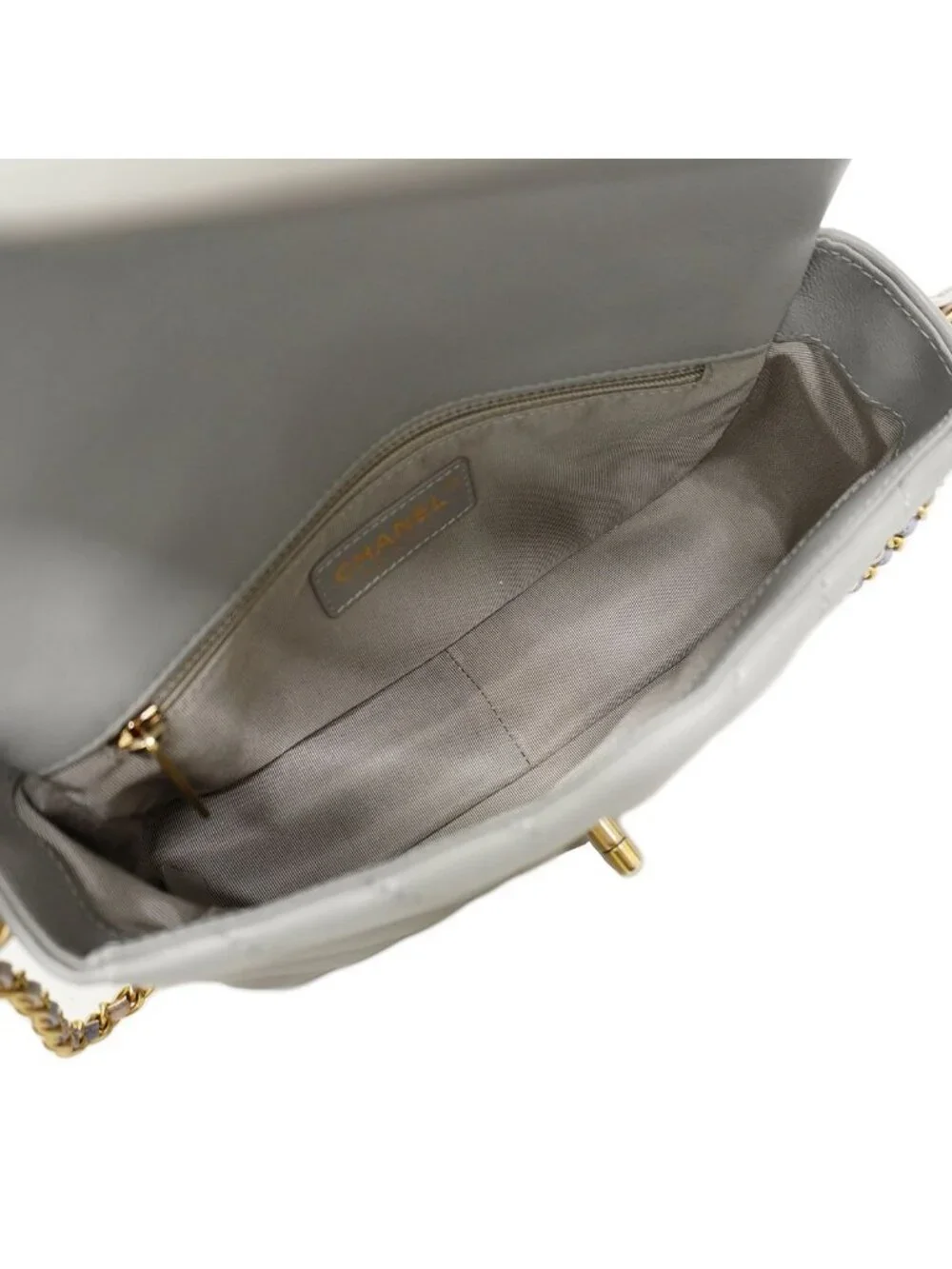 Chanel Shoulder Bag Che Blanc Lambskin Gray Gold
